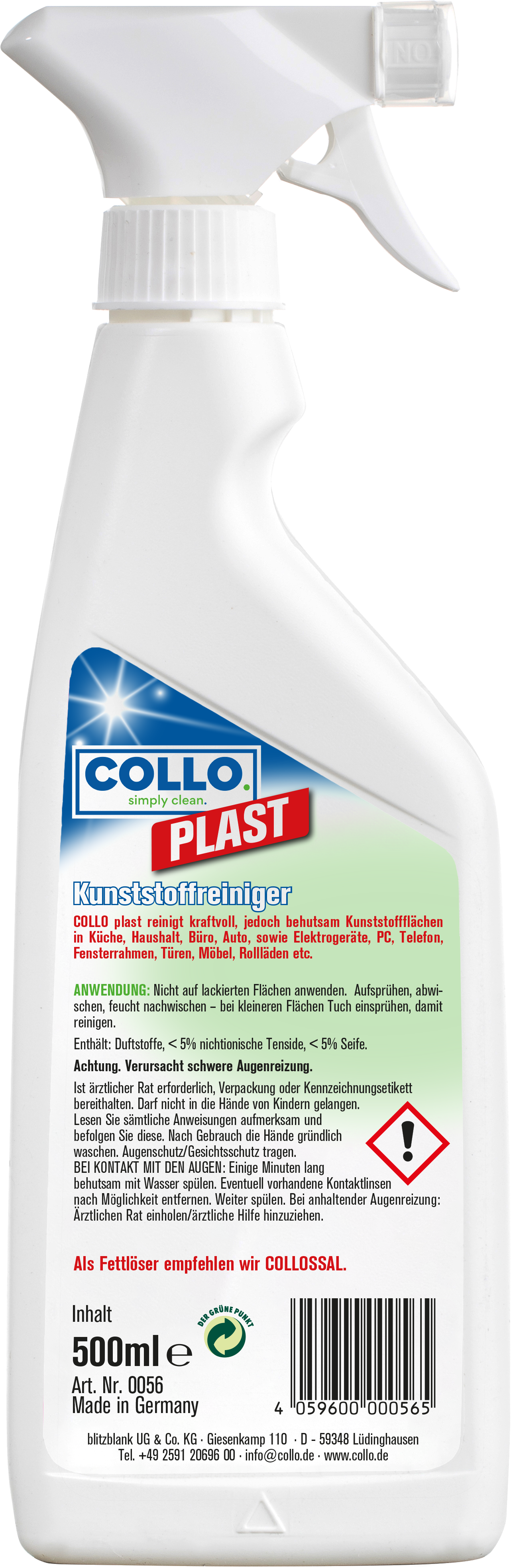 Collo Kunststoff-Reiniger 500ml Plast, 0056