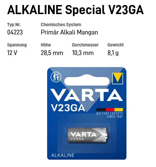 Varta V23GA Lady Elektronik 12V