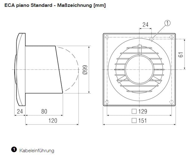 Maico ECA-PIANO-TC Kleinraum-Ventilator mit einstellbarem Nachlauf, 0084.0081