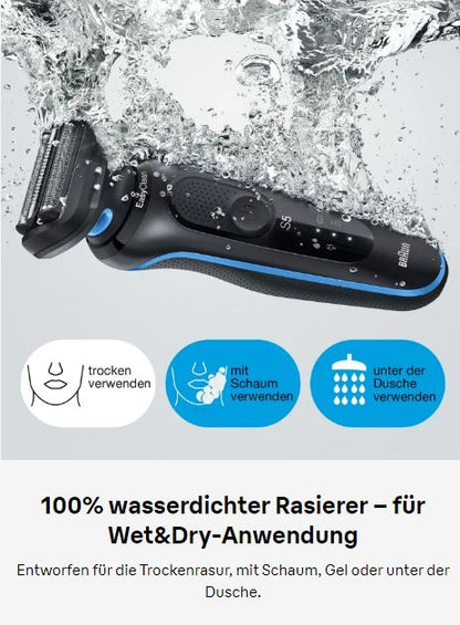 Braun 51-B1200S Rasierer Series 5 wet+dry schwarz/blau mit EasyClick-Aufsatz