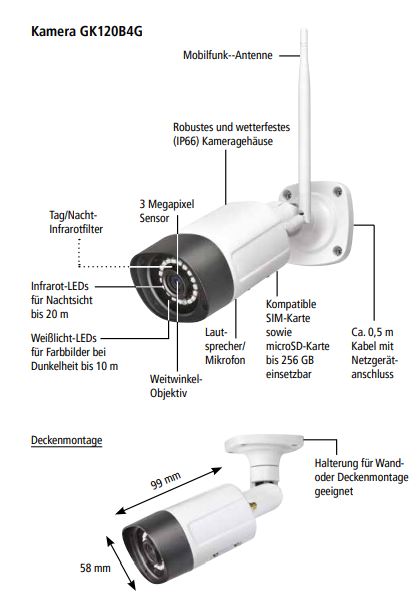 INDEXA 4G-Überwachungskamera mit 3 Megapixel Auflösung GK120B4G