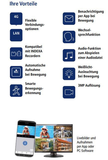 INDEXA 4G-Überwachungskamera mit 3 Megapixel Auflösung GK120B4G