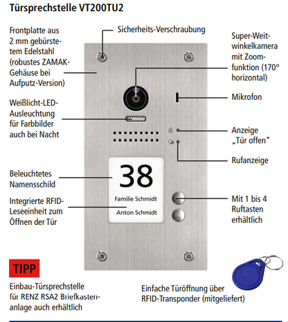 INDEXA Video-Türsprechanlagen-Set VT200 Unterputz für Zweifamilienhaus 28386