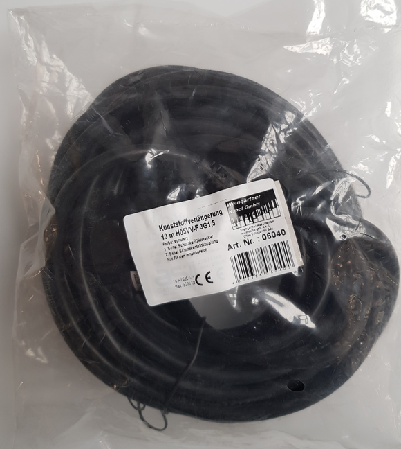 PVC-Verlängerung  10m schwarz , mit Schukostecker und Kupplung H05VV-F 3G1,5